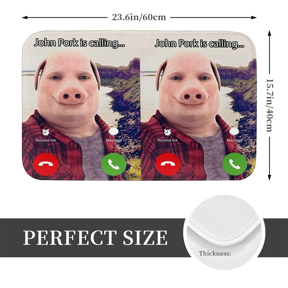 John Pork Is Calling Answer Call Phone Doormat Kitchen Entrance Home Floor Mat Anti-slip Carpet Rug for Balcony Footpad Mats