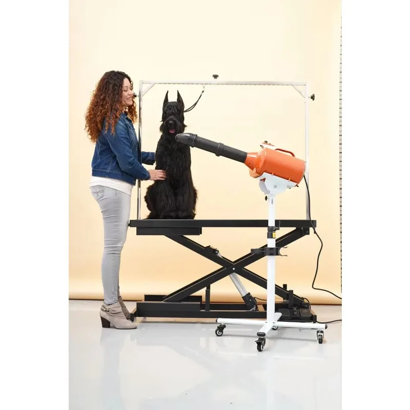 Tavolo elettrico per toelettatura cani pieghevole completamente nero regolabile in altezza per cani con varie dimensioni e protezione di sicurezza