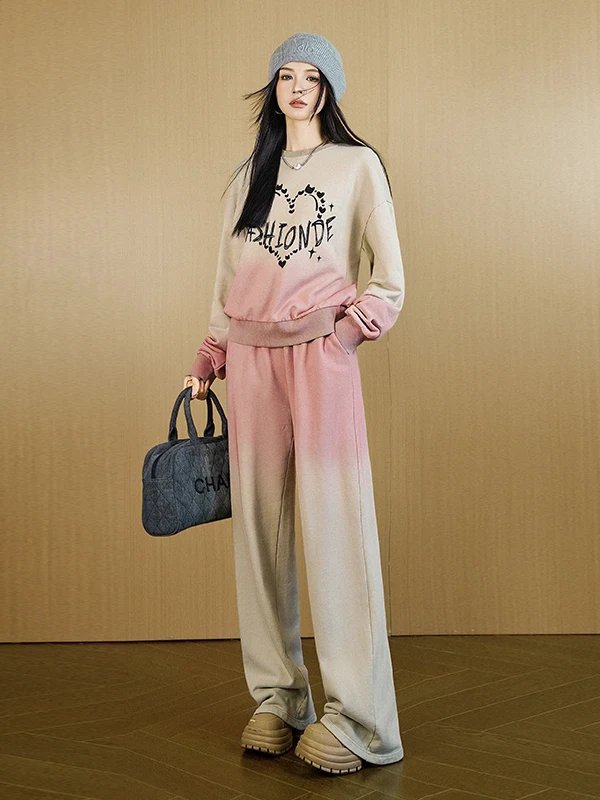 

Slimming Effect Sporty Women's Set Long Sleeve Sweatshirt Wide Leg Pants Casual Two Piece Suit Autumn Fashion Anti Aging