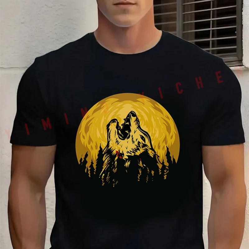 

Men's Summer Cotton T-shirt Wolf Funny Graphic Motorcycle Tee Casual Short-sleeve Motorbike Cycling Top
