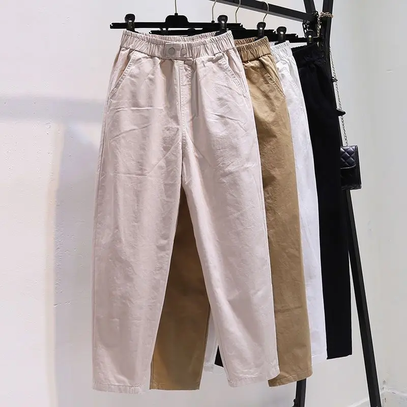 

2023 Summer Women Harem Pants Loose Casual Solid Color Cropped Trousers Streetwear Female High Waist Ankle-length Pants 3XL