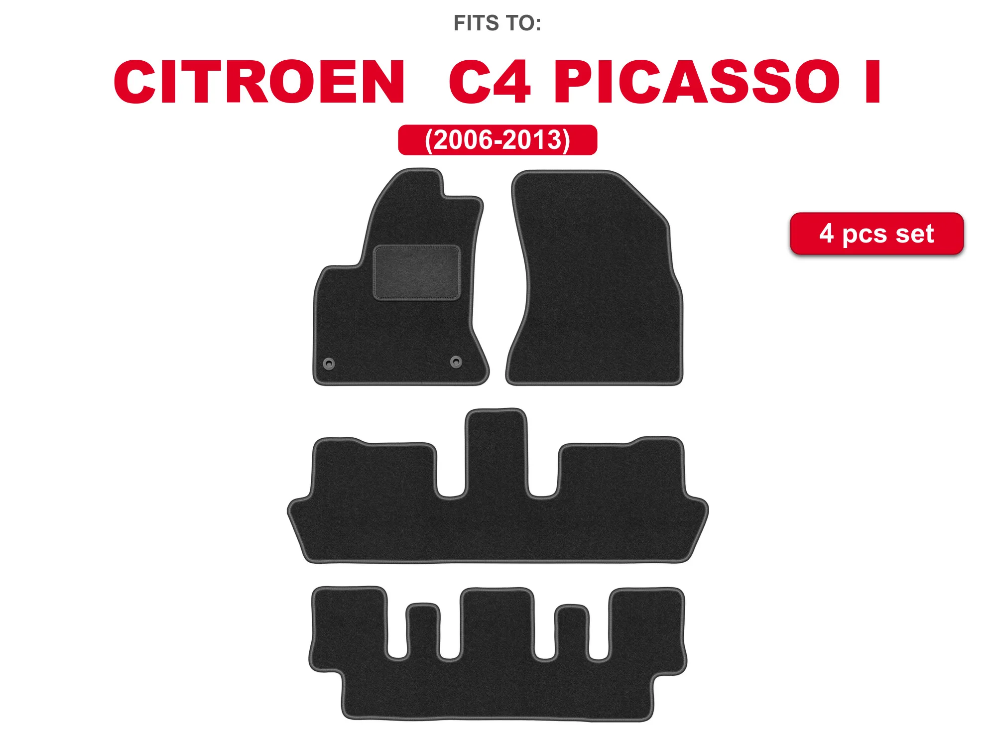 Tapis en velours pour Citroen C4 Grand Picasso 2006-2013, ensemble de tapis de voiture 7 places couleur graphite