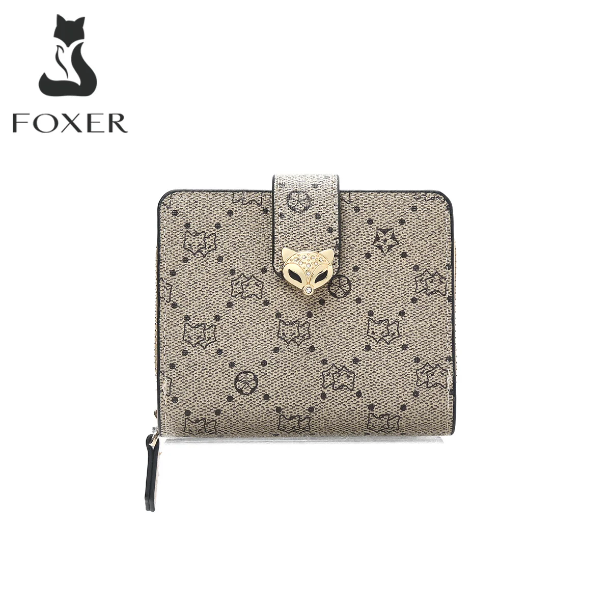 

Кошелек-клатч FOXER дизайнерский женский короткий из ПВХ-кожи с множеством отделений для карт, на молнии, с карманом для монет, модный, для повседневного использования