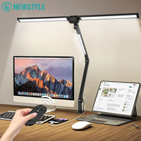 There-Head LED Eye Protect Clip Desk Lamp with Remote Control Architect Table Lamp Stepless Dimming Ultra-bright Office PC Lamp
