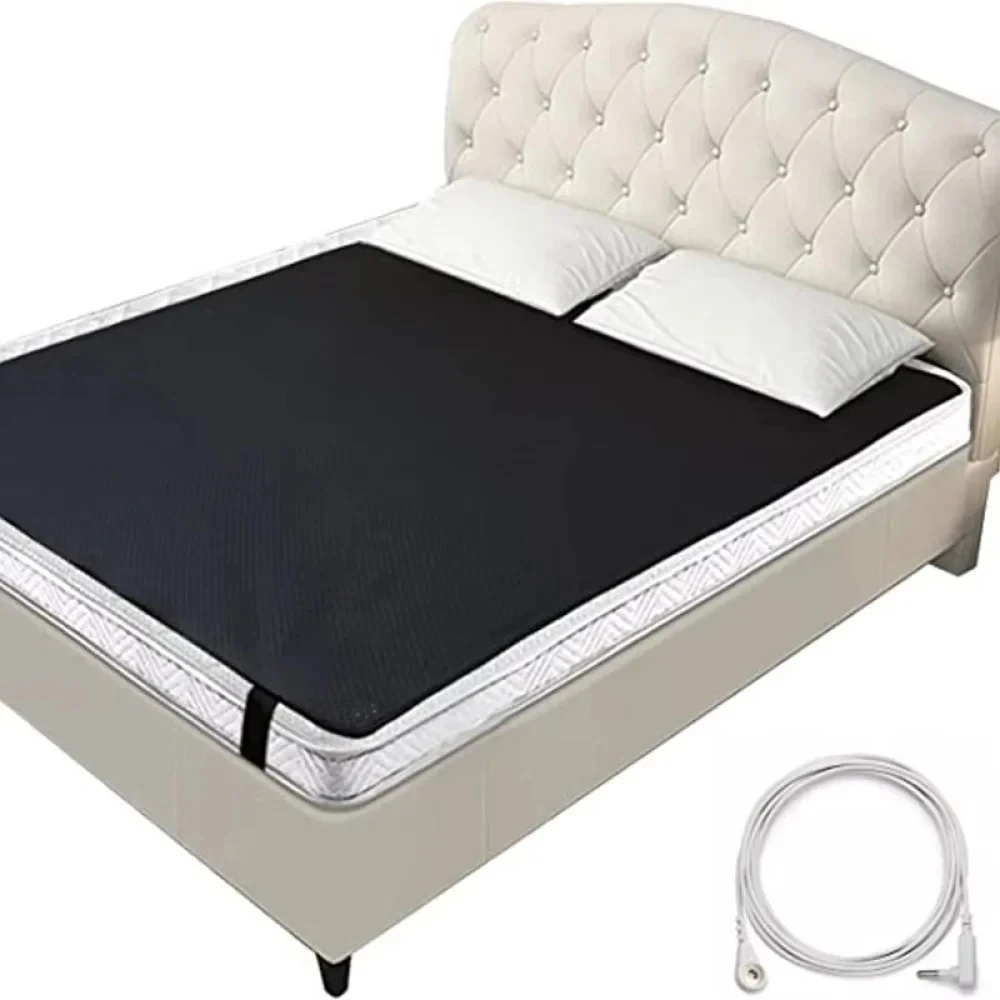 Large Earthing Grounding Mat for Bed - 137x198cm (54x78 inch) Carbon-Infused PU Leather Mat with 15FT Cord for Improved Sleep