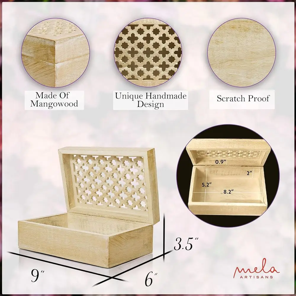 Large Whitewashed Mango Wood Memory Box with Hinged Lid - 9x6x3.5 Inches for Photos & Keepsakes