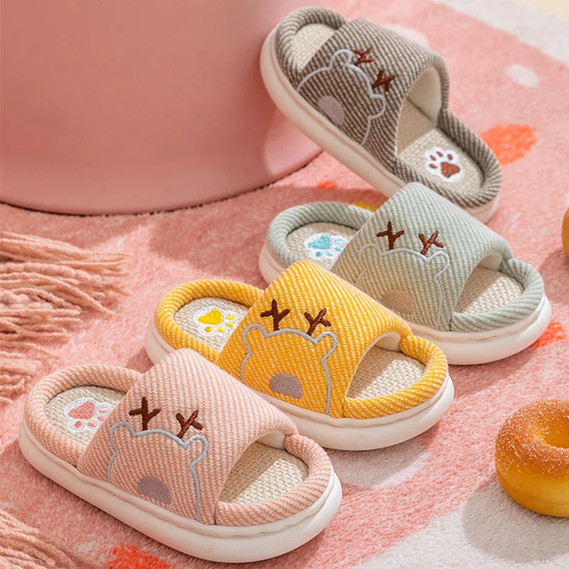 

Children's Indoor Cotton Linen Slippers Soft Sole Anti-slip For Home Use Thick Bottom Kids Boys Baby Shoes Spring Autumn