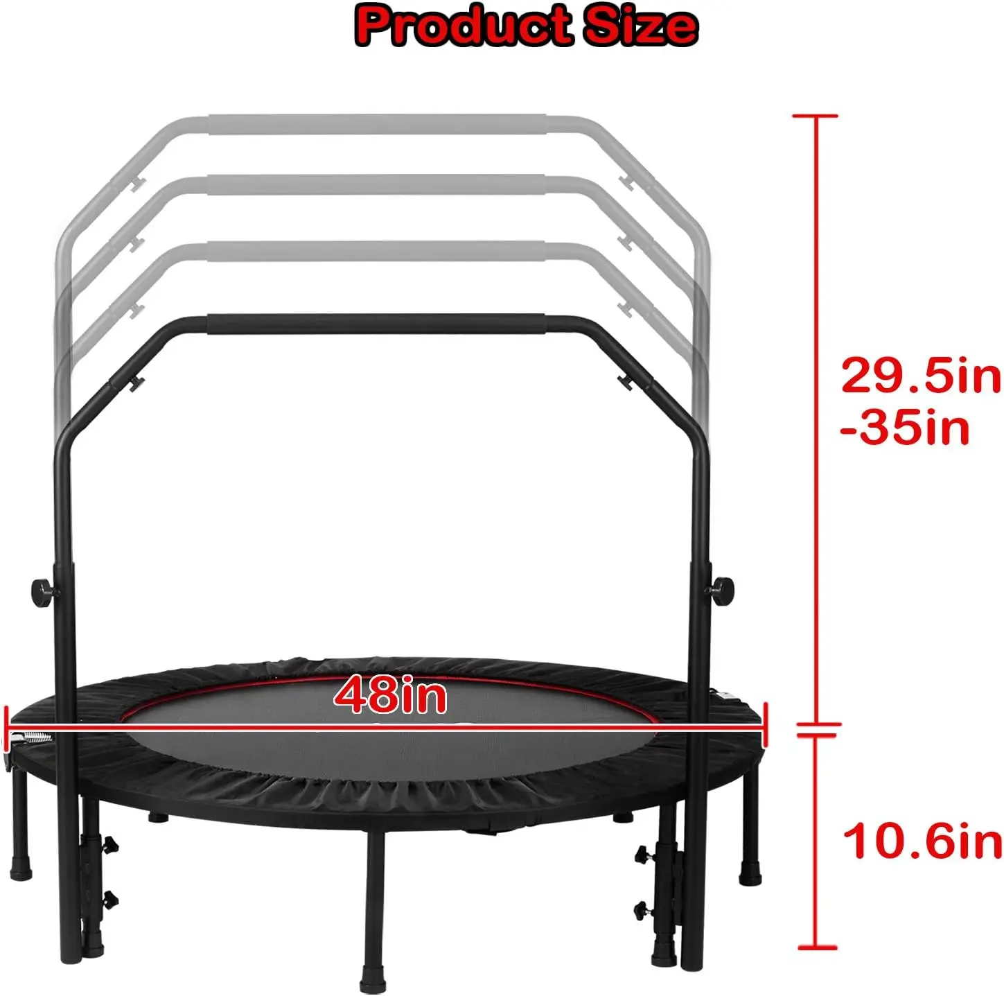 Trampolines de fitness de 48 pouces, exercice récréatif, tramimmersion avec main courante en mousse à 4 niveaux réglables, pour diabétique T