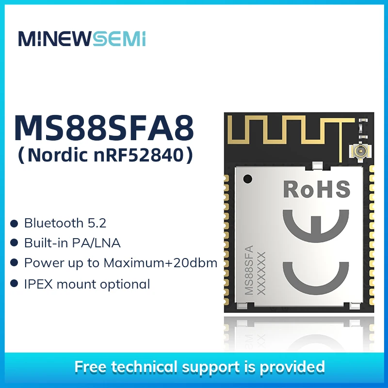 Bluetooth Low Energy nRF52840 PA Module MS88SFA8 Low-power Long Range Bluetooth 5.2 BLE Module with IPEX Antenna