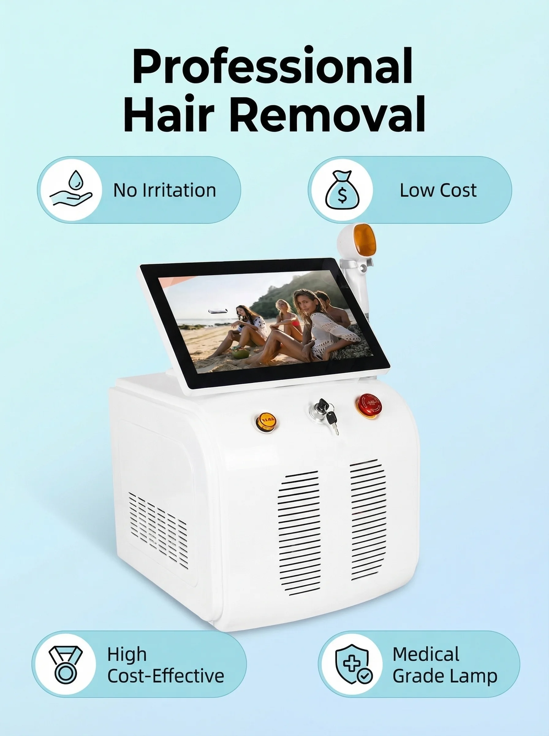 

Soprano Titanium Ice Platinum Diode Laser Machine 755/808/1064nm 5 Wavelength Painless Hair Removal Device for 2026