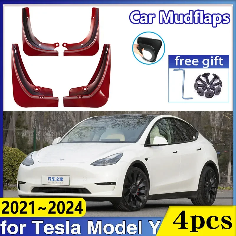 

Брызговики для Tesla Model Y 2023, аксессуары 2021 ~ 2024, крыло переднего колеса, краска для выпечки, брызговики, брызговики, автомобильные брызговики