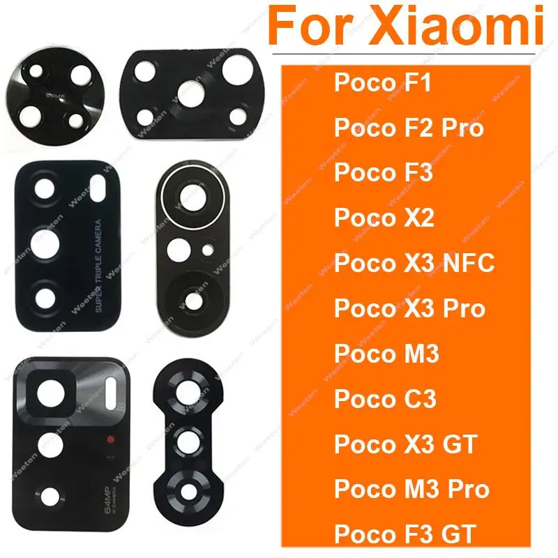 2Pcs/Lots Rear Camera Glass Lens For Xiaomi Poco F4 GT F3 F2 F1 M4 M3 5G X4 X2 X3 NFC Pro C3 Main Back Camera Lens with Sticker
