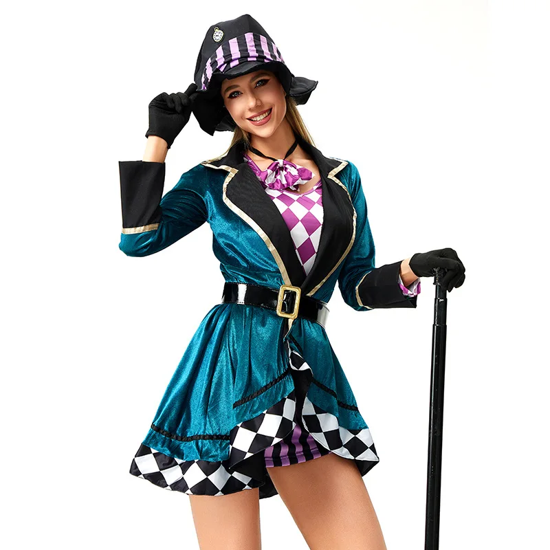 Magician Clown Mad Hatter Cosplay Costume Alice in Wonderland Costume Circus Outfits Halloween Carnival Cosplay Clothes