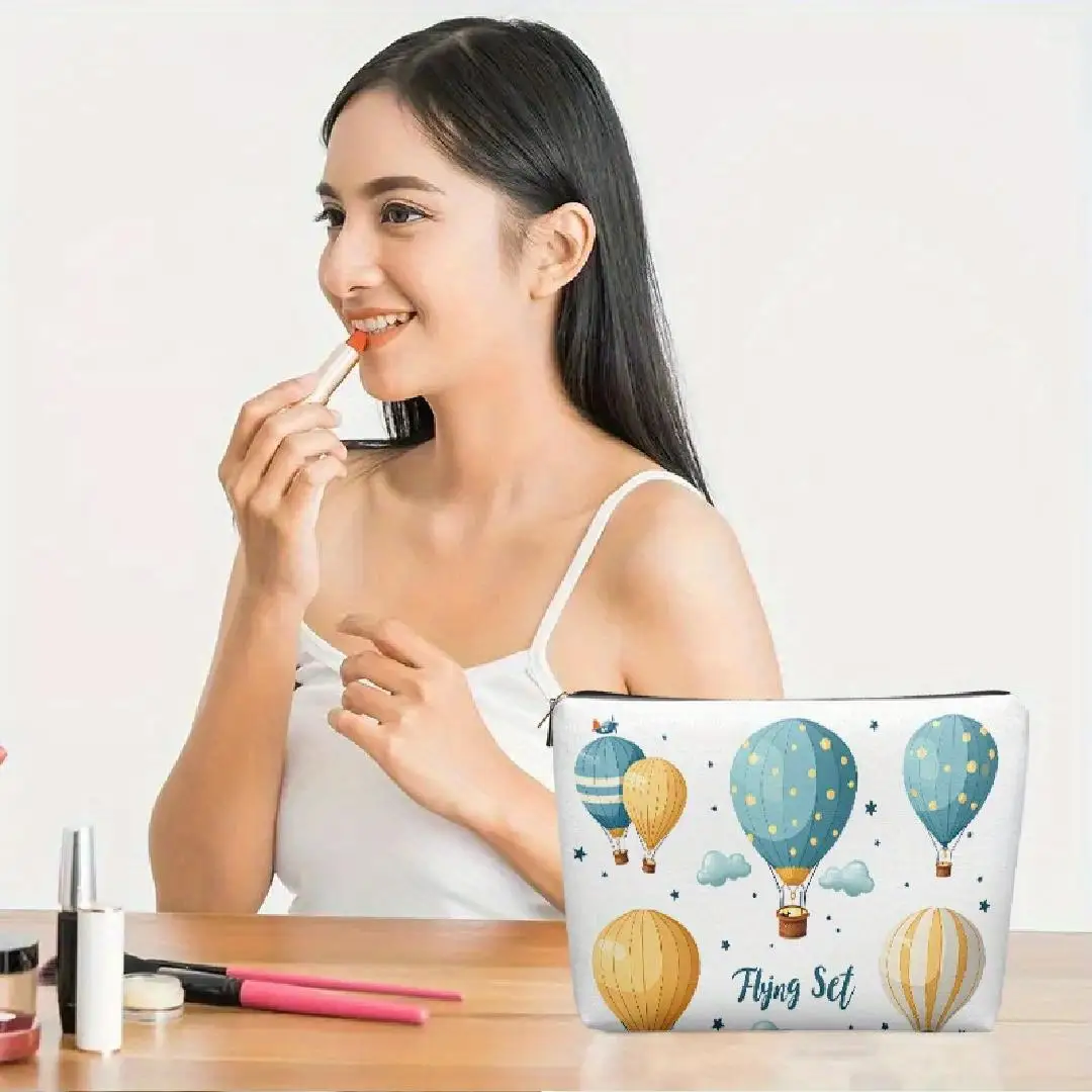 熱気球の化粧品バッグ - 多機能ジッパーポーチ、ジュエリー収納バッグ、旅行に最適なジッパー付き小型収納バッグ。