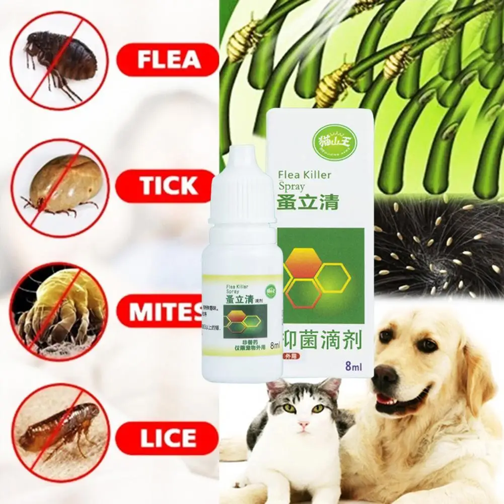 8ML Flea Spray Safe Ingredients Itch Relief Remove Ticks Fleas Universal Pet Dog Anti-flea Mites Ticks Drops Indoor