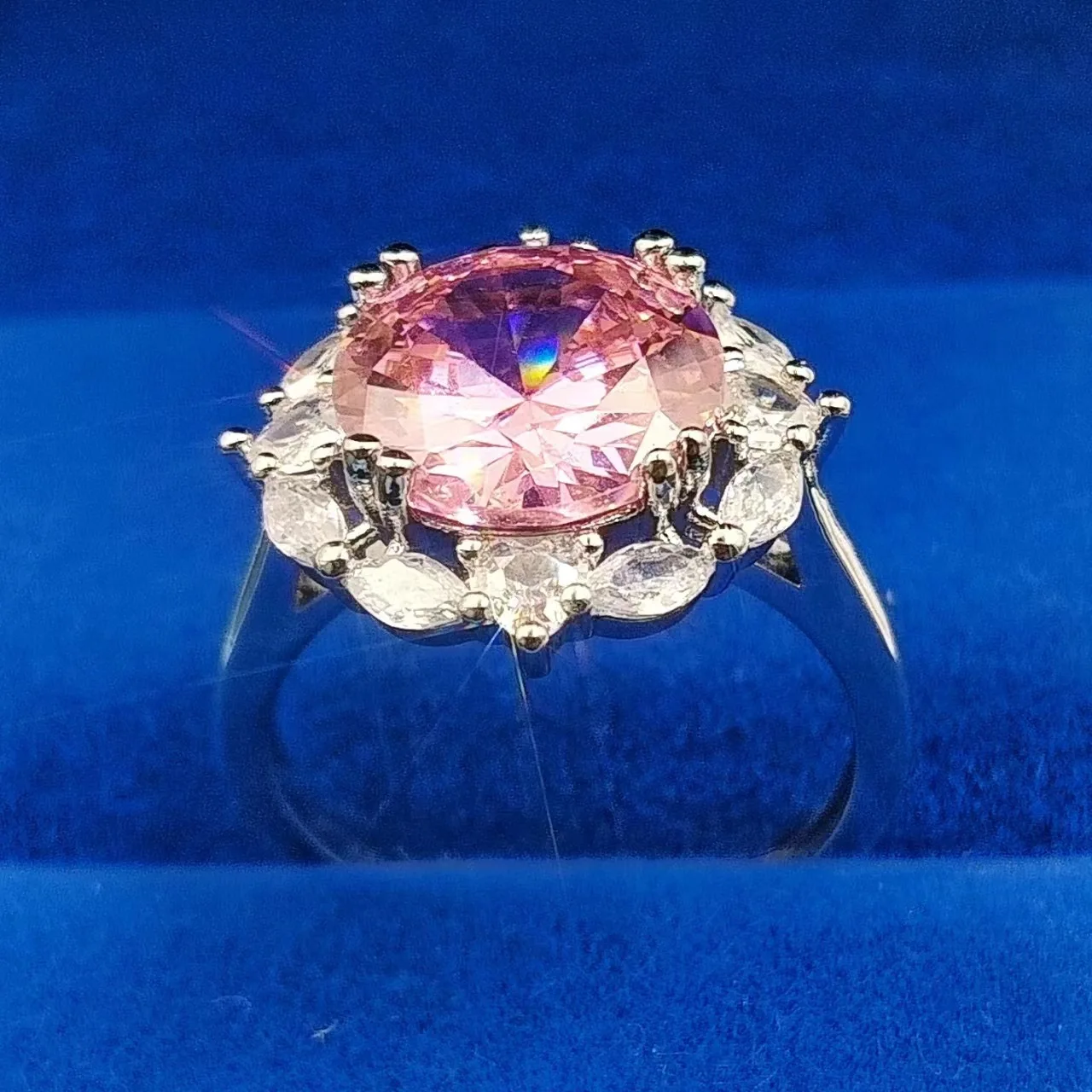 5 carat faux moissanite floral ring with adjustable band featuring rose motif and vibrant color options including white yellow p