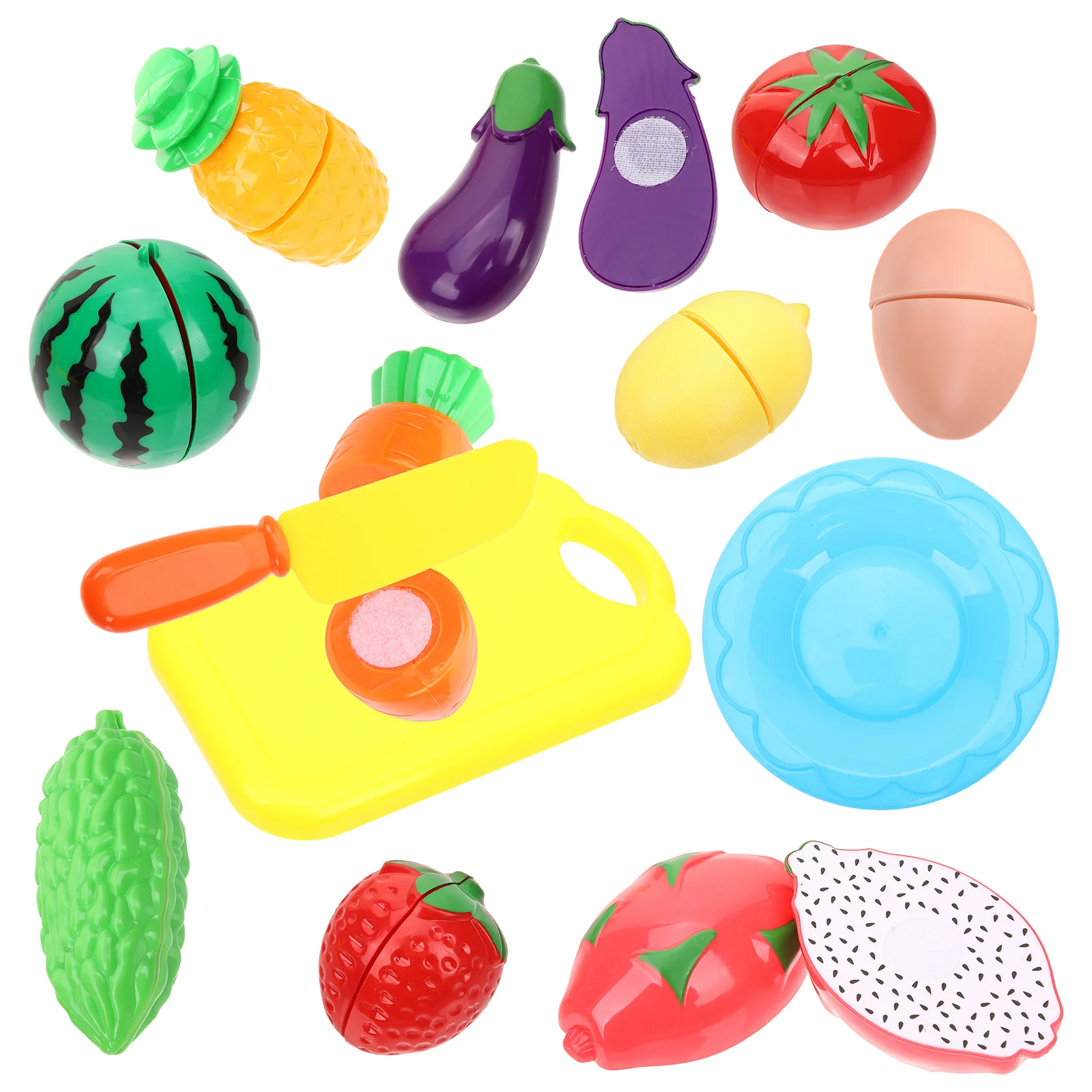 ชุดของเล่นทำอาหารจำลอง 13 ชิ้น ชุดผลไม้และผักสำหรับหั่นเล่น ของเล่นเสริมพัฒนาการและการเรียนรู้สำหรับเด็ก