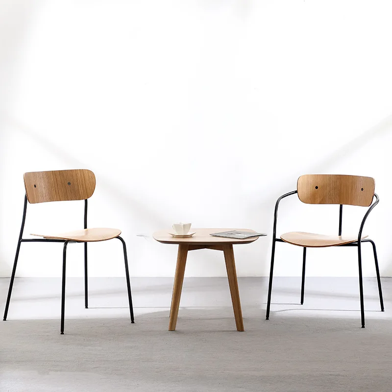 

Simple wrought iron solid wood dining chair household commercial backrest stool leisure chair
