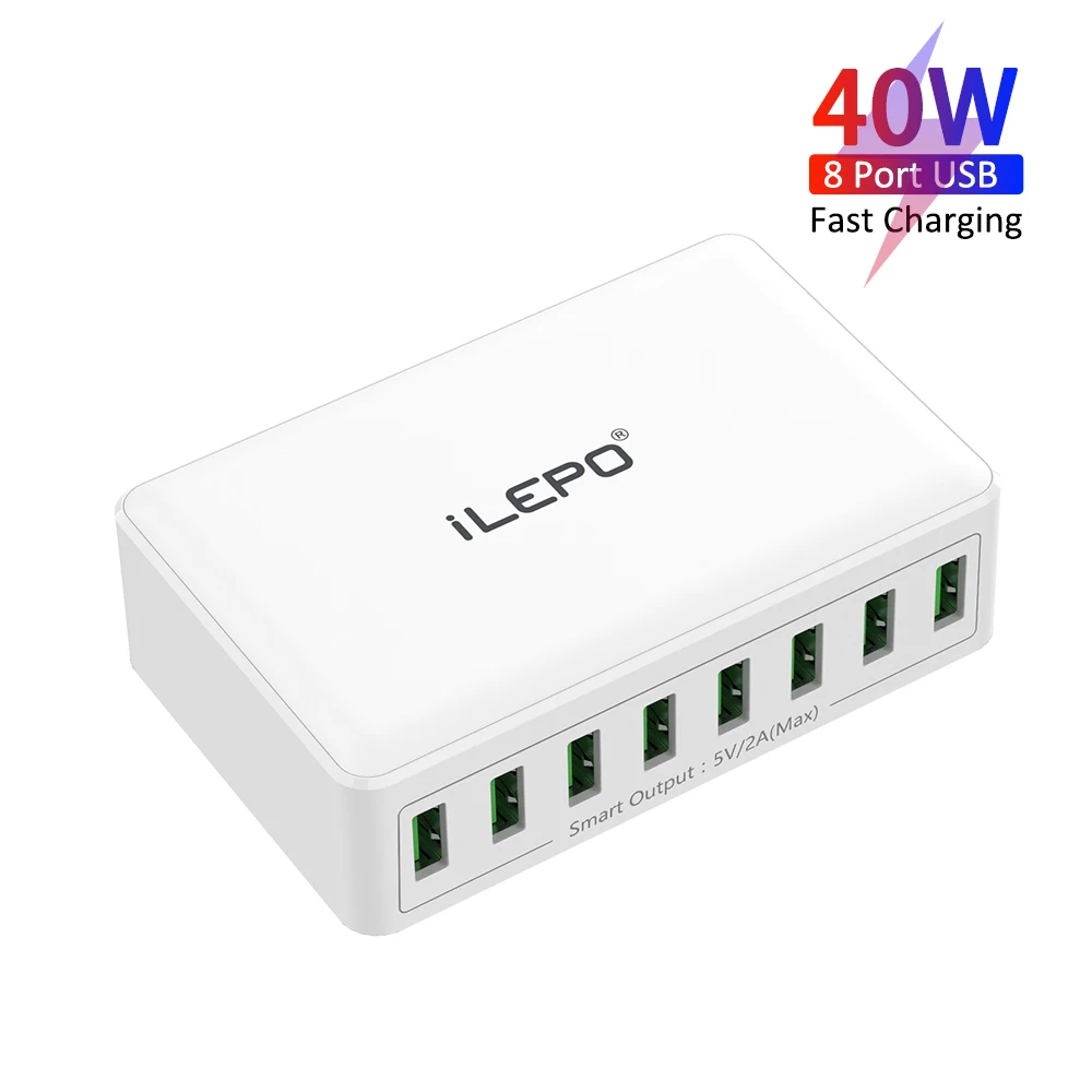 

40W Cell Phone Electronics Charger Multi-functional Quick Charging Station with 8 Port QC 3.0 USB Quick Charger for Mobile Phone