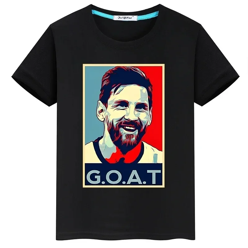 Messi Printed Children\'s Clothing Summer Cotton Kids T-shirt Boys Girls Casual Short-sleeved Fashion Black Shirts Sportswear Top