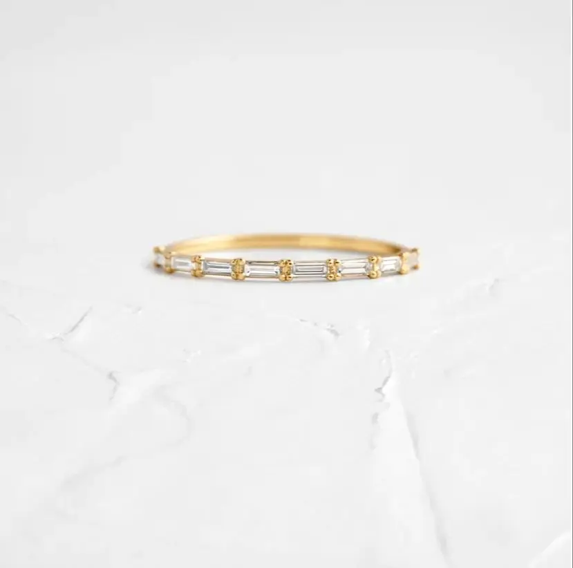 VVS EF 14K Yellow Gold Baguette 0.3ctw HPHT Lab Grown Diamond Ring Dainty Minimalist Band For Women