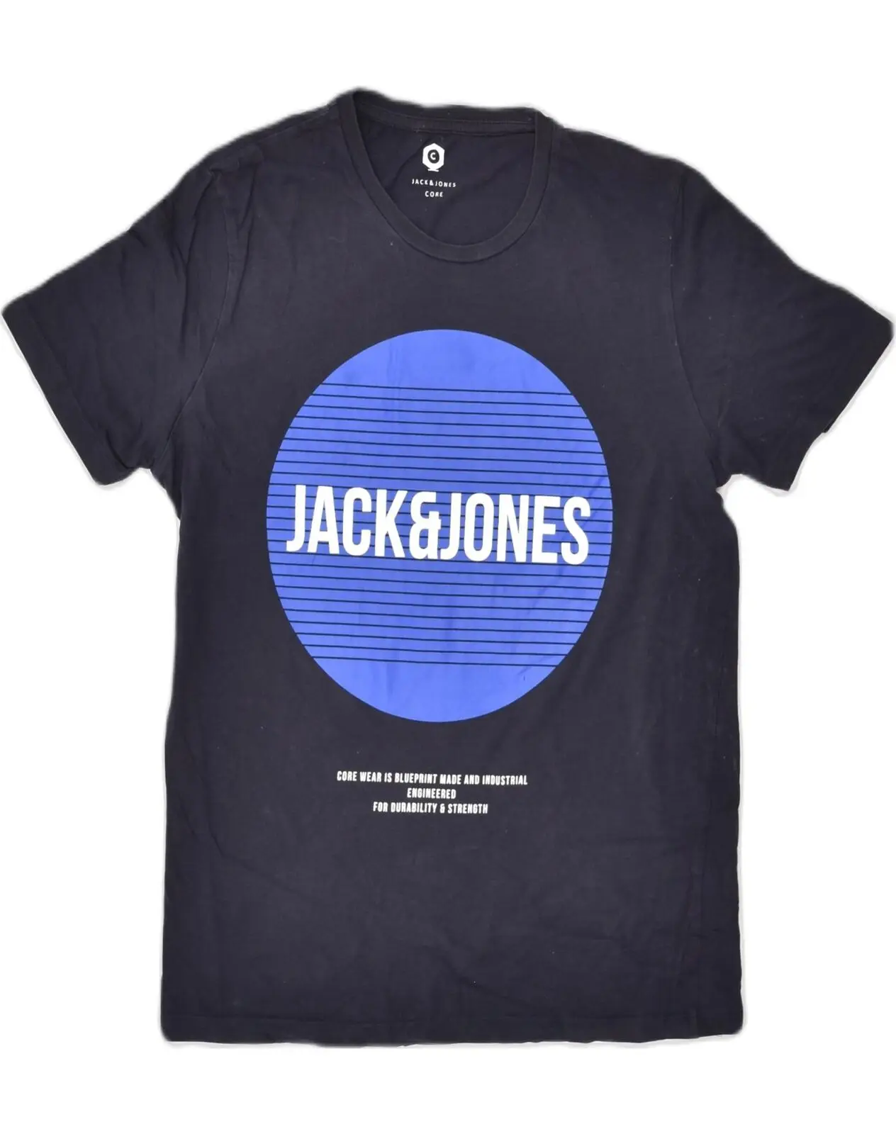 Мужская футболка с графическим принтом JACK & JONES, синяя хлопковая футболка средней длины, AH01