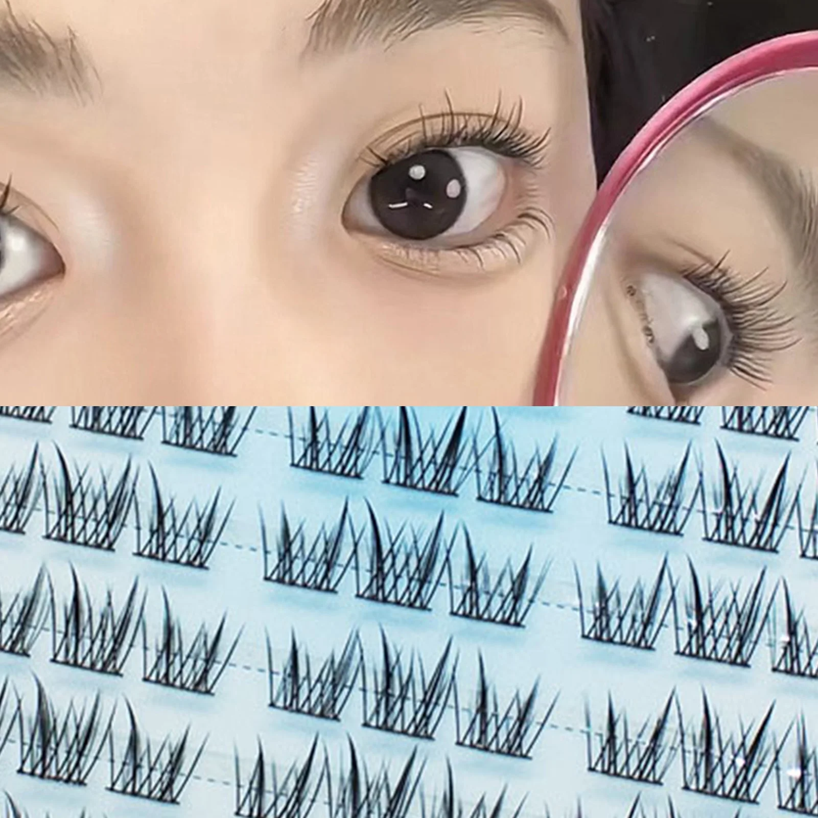 Estilo coreano fofo cílios postiços conjunto cluster natural preto c-curl para mulheres maquiagem dos olhos uso diário festa