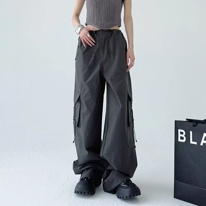

Y2K Брюки-парашюты Женские уличные брюки-карго Мягкие свободные брюки с широкими штанинами Уличная одежда Модные брюки