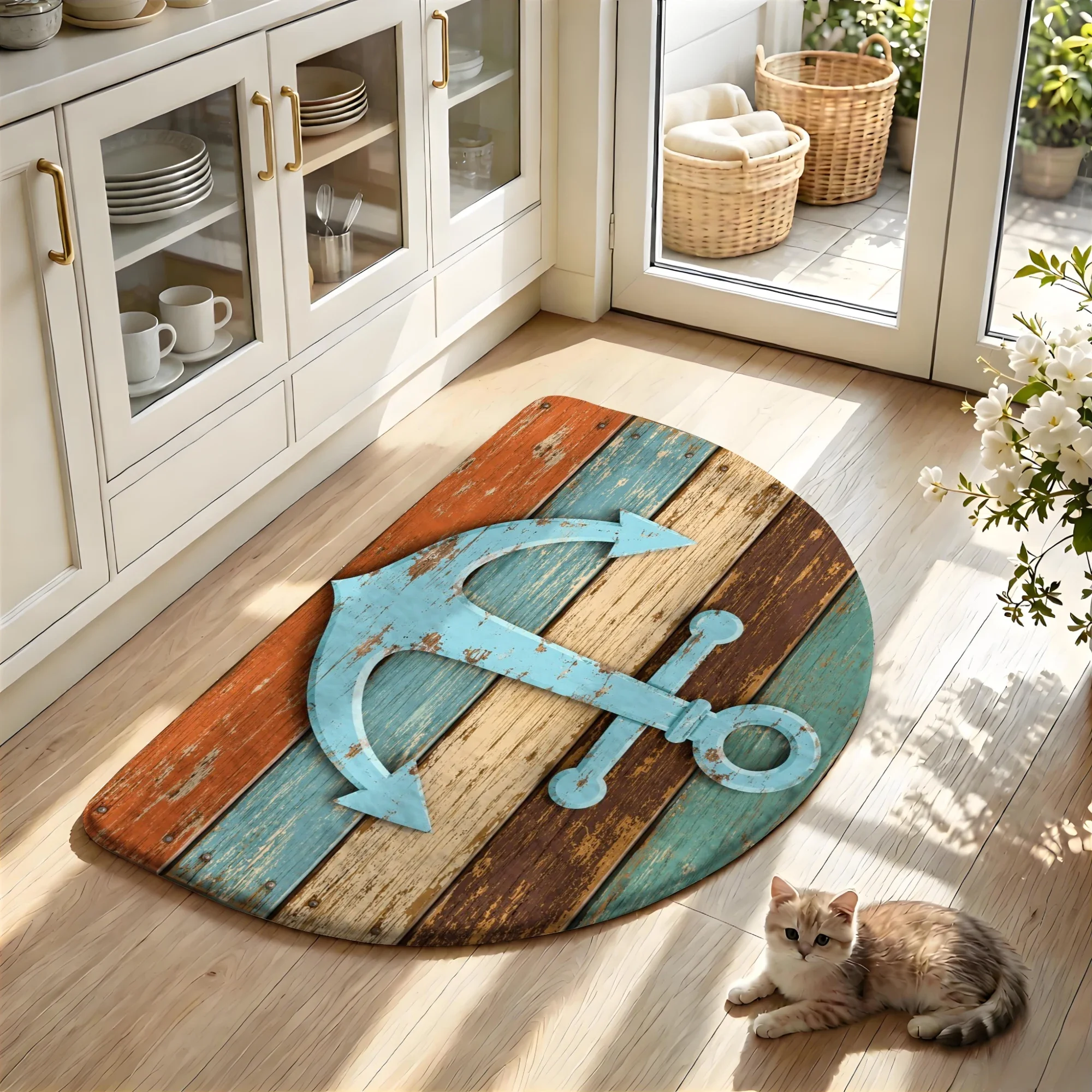 3D Printed Half Round Flannel Floor Mat Slow Rebound Sponge Water Absorbing Household Door Mat Bathroom Anti-Slip