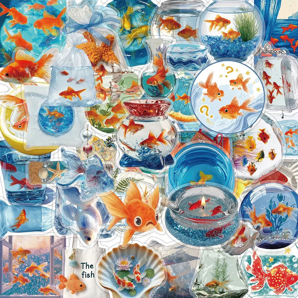 10/30/50pcs INS Style Cartoon Goldfish Aesthetic Stickers Funny Graffiti Decals DIY Diary Phone Guitar Cute Transparent Sticker