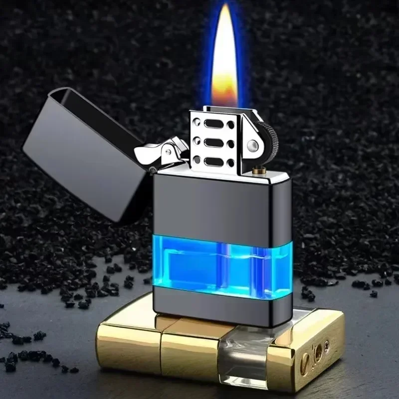 

LED Cigarette Lighter Grinding Wheel Lighters Metal Windproof Flame Butane Gas Lighter Torch Smoking Accessories Cool Men's Gift