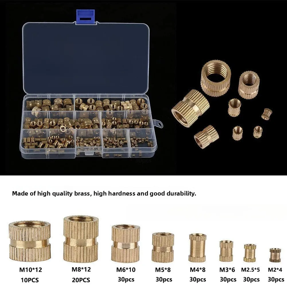 210Pcs Boxed Brass Knurled Nut Set M2-M10 Straight Through Hole Hot Melt Insert Nut