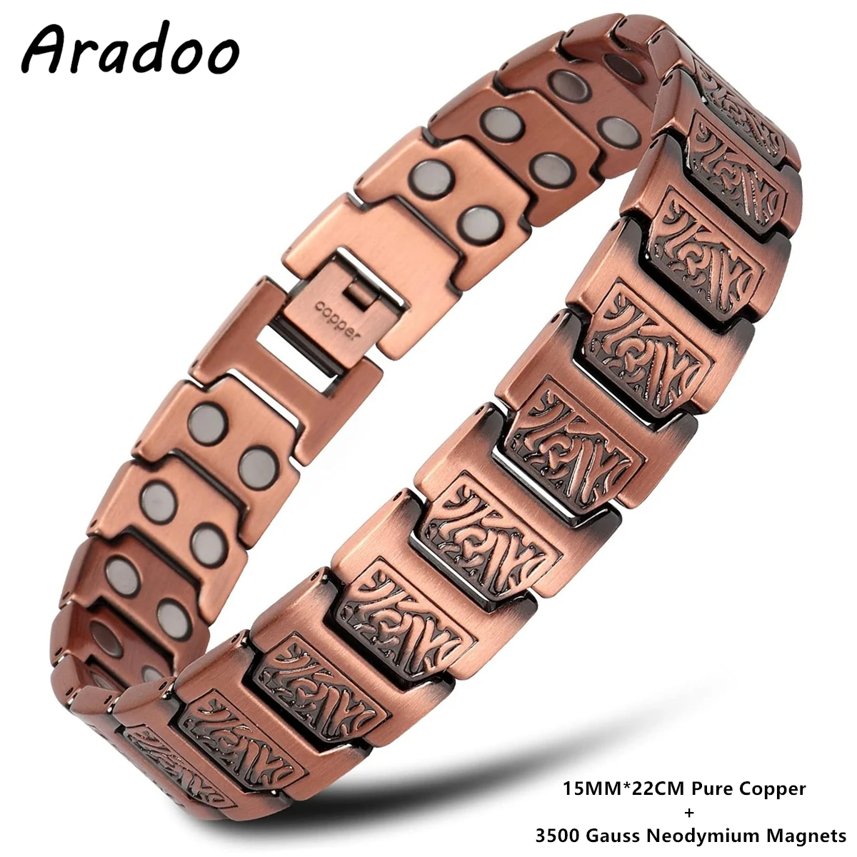 ARADOO Copper Bracelet for Men 100% Pure Copper Magnetic Link Bracelets Jewelry Gift