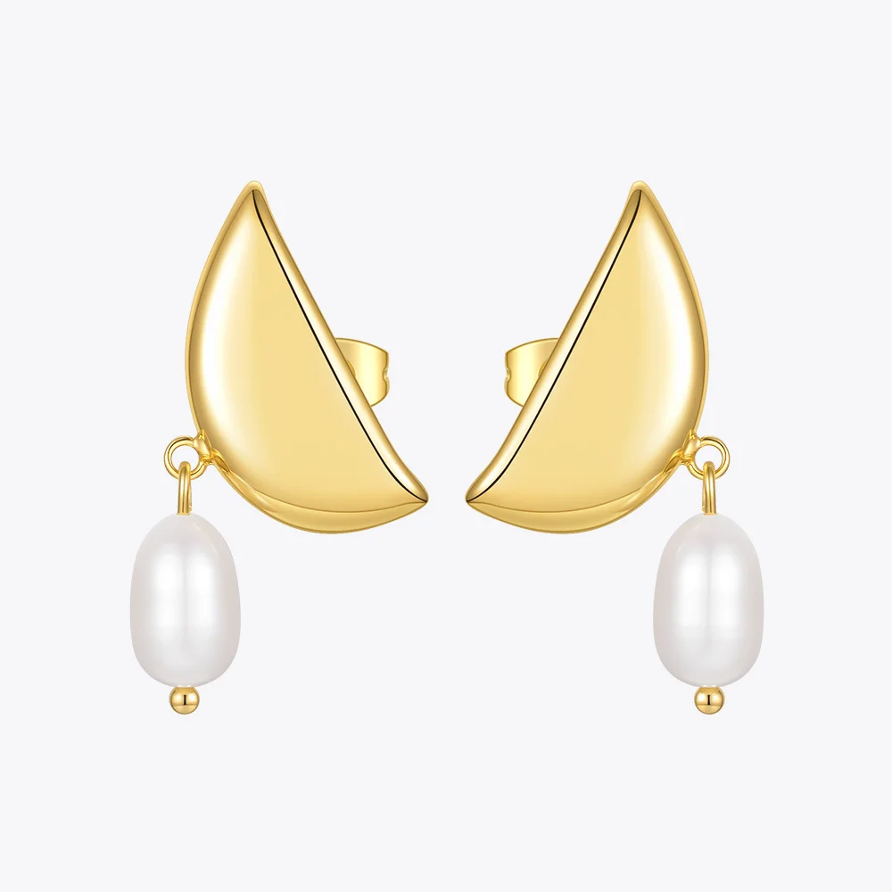 ENFASHION Half Moon Drop Earrings With Natural Pearl Gold Color Earring For Women 2020 Gift Fashion Jewelry Pendientes E201213