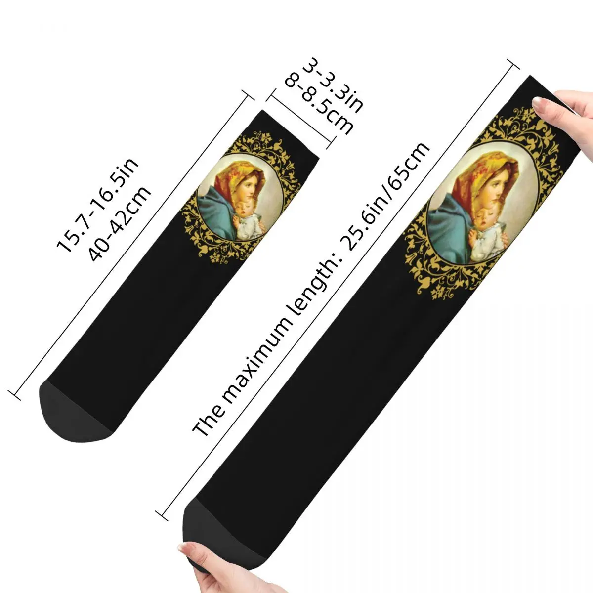 Funny Virgin Mary With Jesus Child Basketball Socks Catholic Polyester Long Socks for Women Men