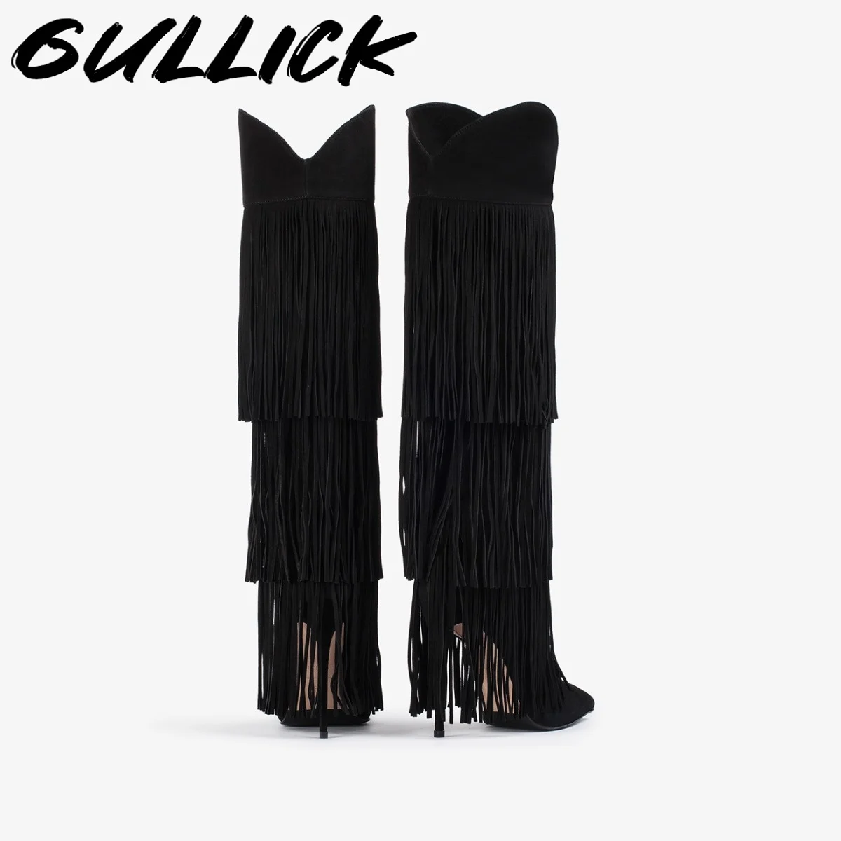 البني شرابة حذاء برقبة للركبة أشار تو بوتاس النساء الفاخرة أحذية مصممين الخريف الشتاء 2025 خنجر أسود Zapatos De Mujer