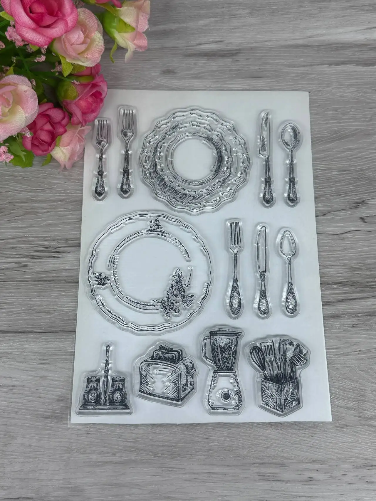 2025 New Dining plate stamp Clear Stamps for Scrapbooking Transparent Silicone Rubber DIY Photo Album Decor
