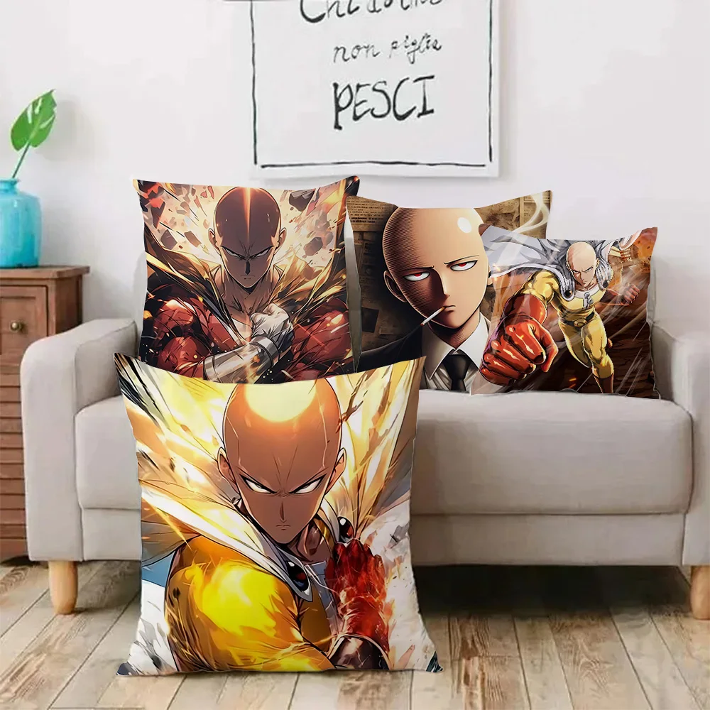 Anime One Punch Man Saitama Pillow Covers Cartoon Sofa Decorative Home Double-sided Printing Short Plush Cute Cushion Cover