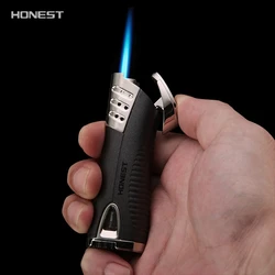 New HONEST Metal Windproof Turbine Torch Blue Flame Butane Gas Lighter Portable Carrying Cigar Lighter Essential Gift for Men