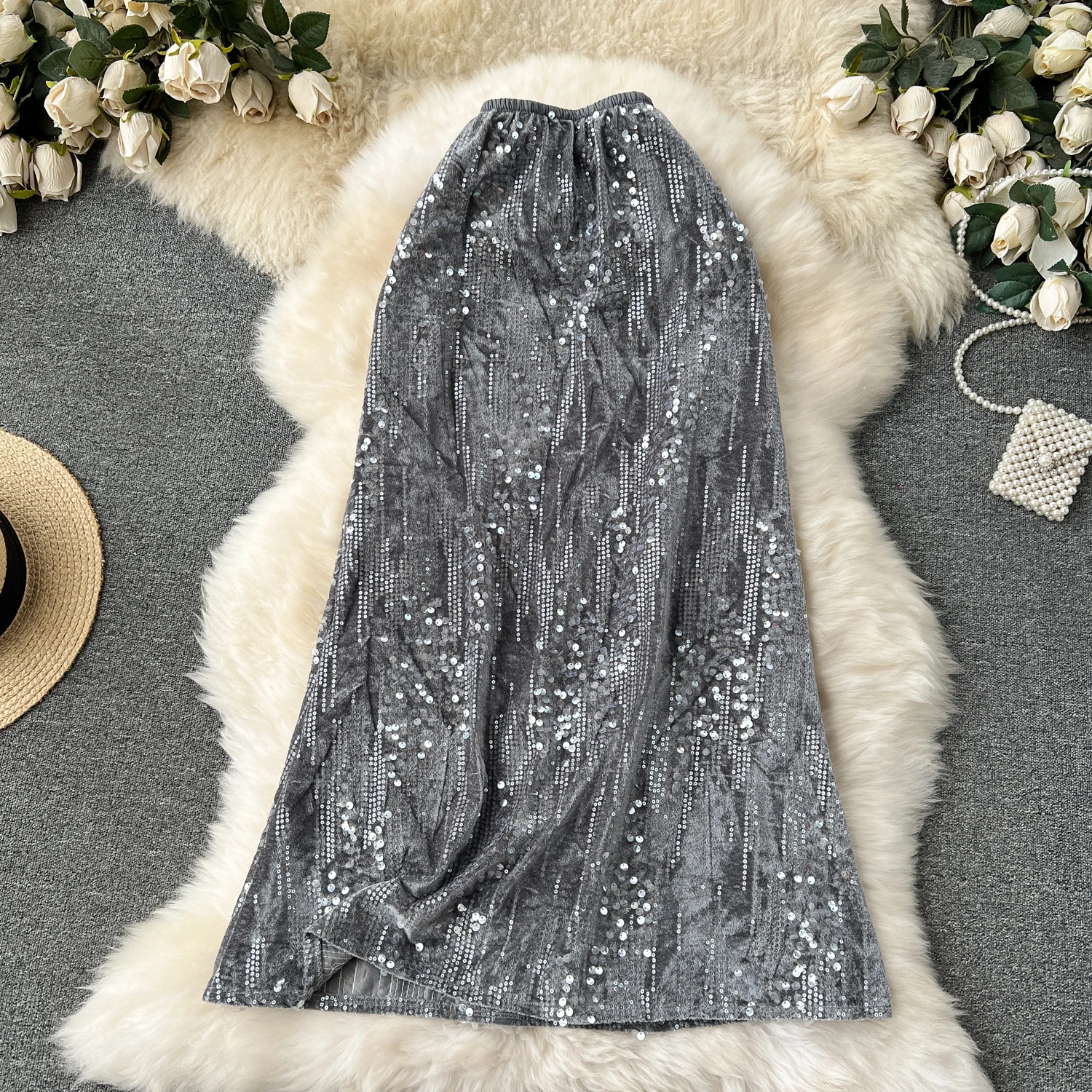 

Women Chic asymmetrical sequin Skirt High Waist Elegant Korean Fashion vintage Hip Wrap Skirt Casual Summer Clothing