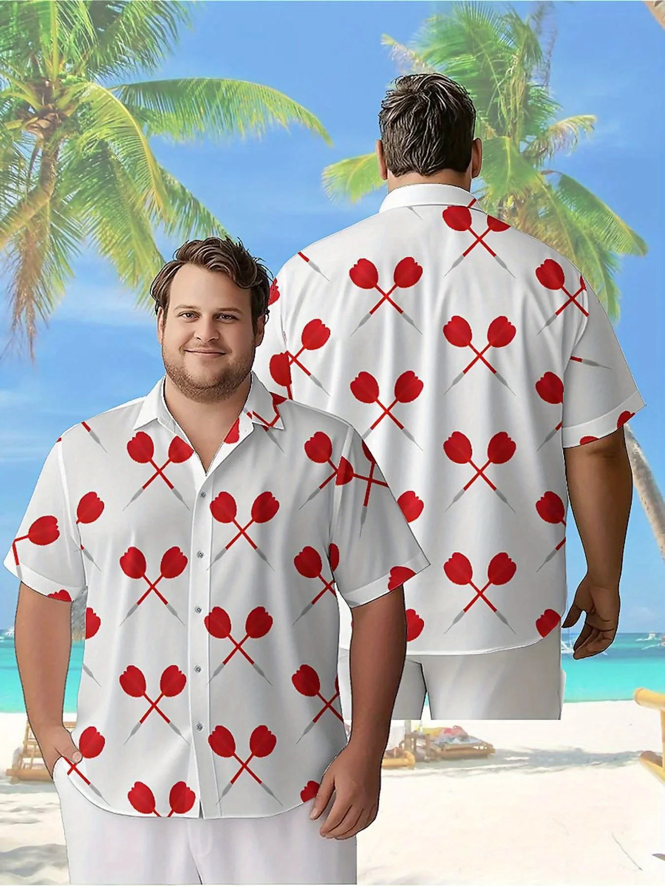 Men's Plus Size Hawaiian Shirts Red Heart Darts pattern, Unisex Aloha Shirts,New in Summer Tops Tee,streetwear