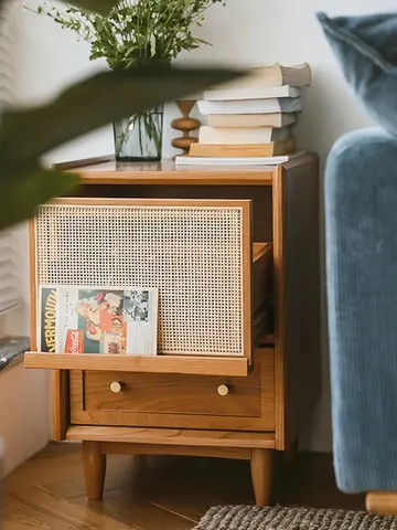 Nightstands 등나무 직조 침실 가구 침대 옆 테이블 다기능 작은 측면 보관 캐비닛 단단한 나무 밤 스탠드