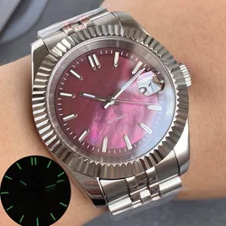 Tandorio 39mm Fixed Fluted Ruby Red Mother of Pearl Green Luminous Dial Automatic NH35A 20ATM Sapphire Mechanical Man Watch