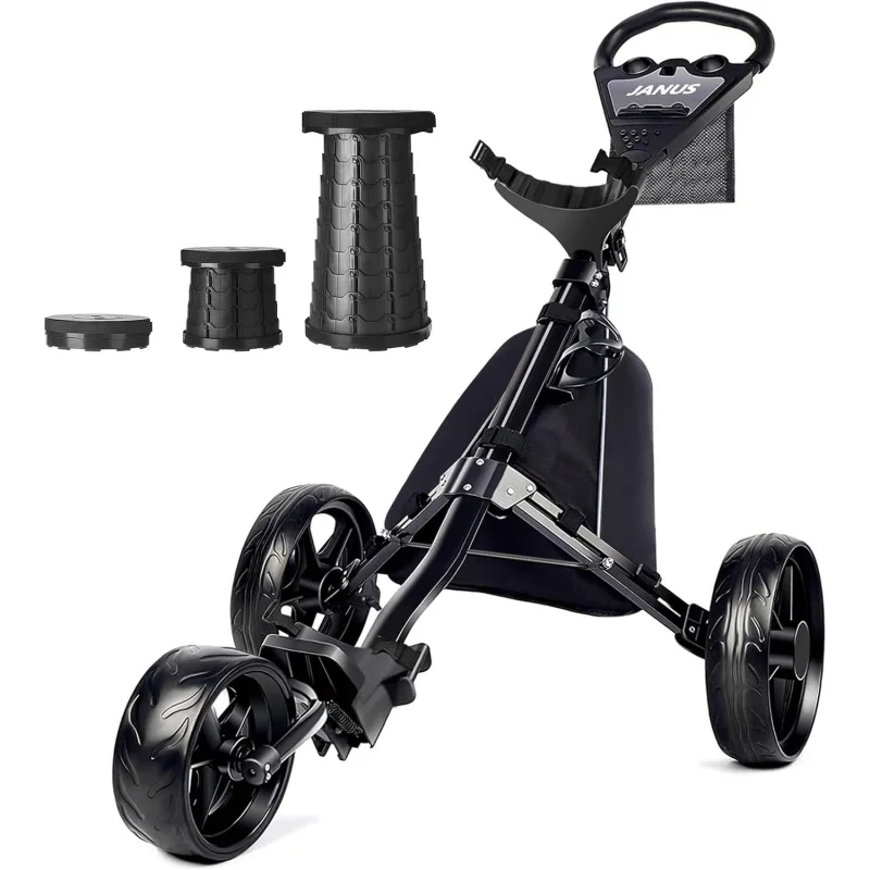 

AQJANUS ,Foldable Push , Bag , Pull cart with a Golf Folding Stool or clicker Scorer,Large Wing or