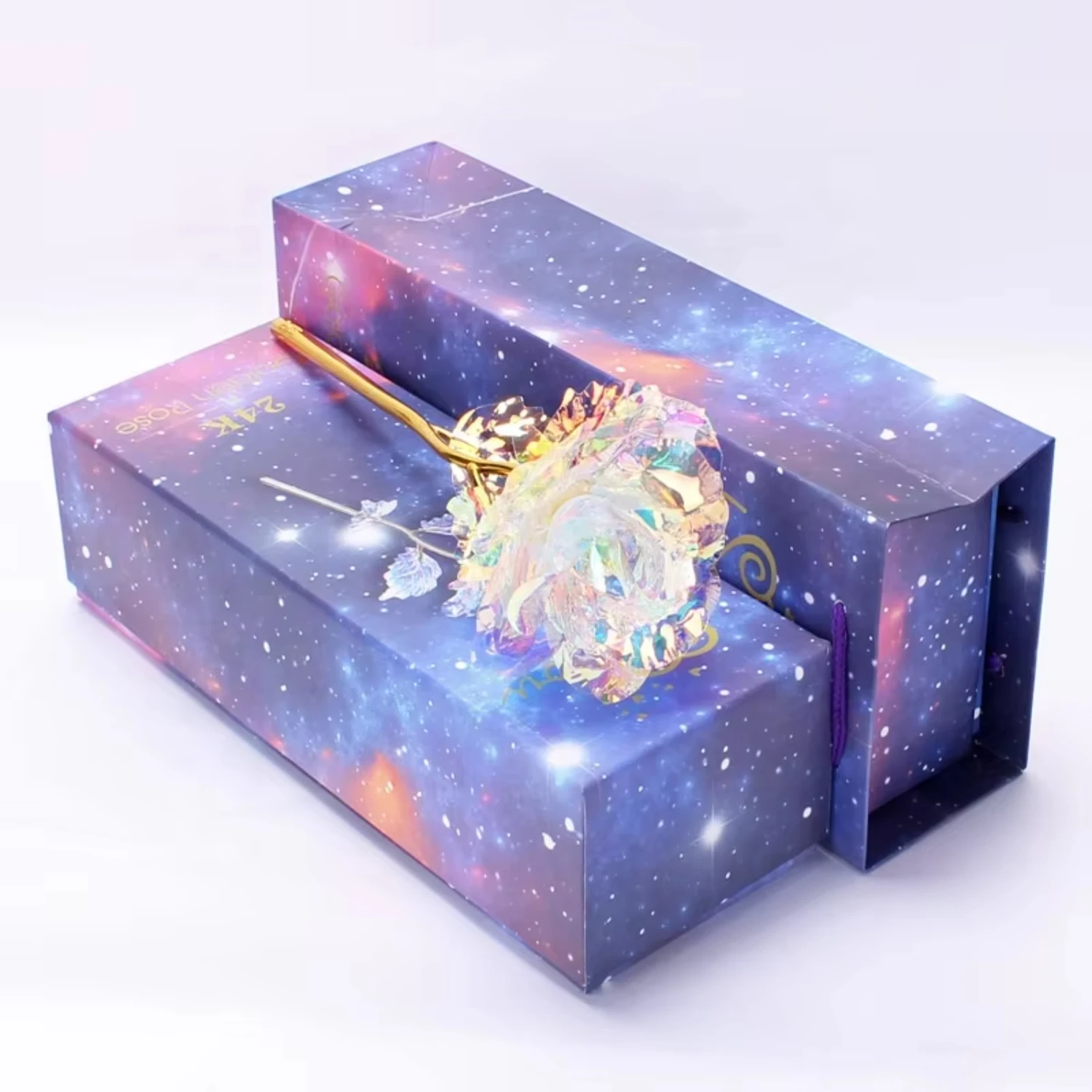 Mother's Day Eternal 24k Golden Foil Flower  Artificial Rose Gift Box for Valentine's Christmas with LED Light Love Stand