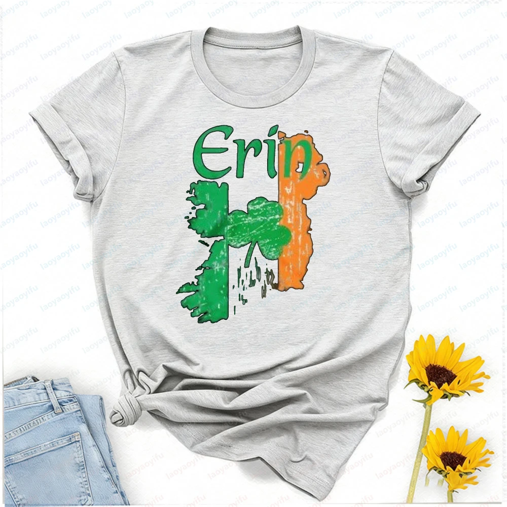 Casual Style Women's T-Shirt Erin Ireland Flag Shamrock Print St Patrick's Day Gift for Her Graphic T Shirts Women Clothing Tops