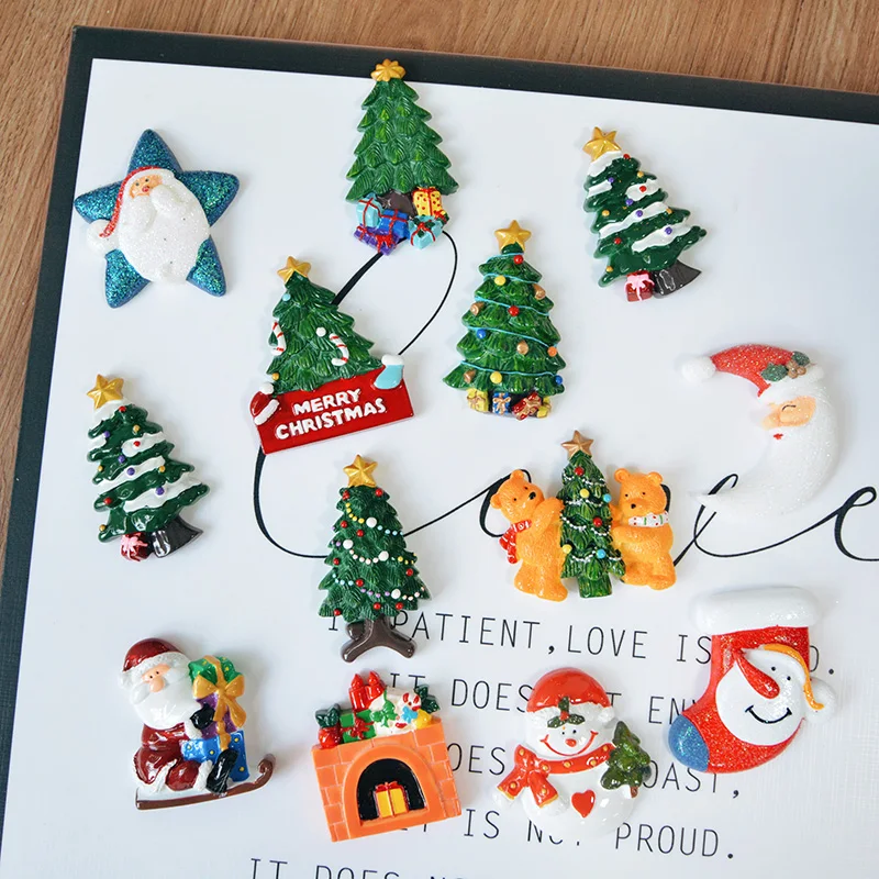 Christmas tree, Santa Claus, snowman, teddy bear, star magnet, resin three-dimensional design, refrigerator sticker