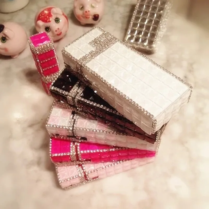 20pcs*5.2mm cigarette Women metal Rhinestone Diamond Slim Automatic cigarette box Case 110mm*28mm*25mm