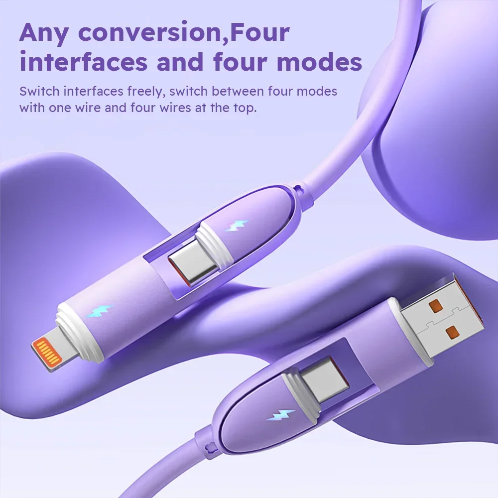 4 في 1 كابل USB معتمد من جل السيليكا MFi من النوع C Usb Micro لهاتف Iphone Samsung Huawei Xiaomi متعدد المنافذ سلك شحن متعدد #3