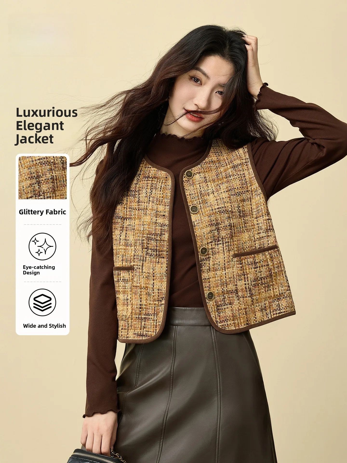 

Маленький жилет Fraance Sle ort Svel Женская осенне-зимняя дизайнерская верхняя одежда Sense ort Length Faion Trend